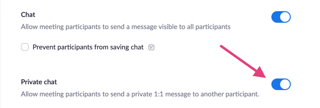 Screenshot of Zoom chat settings